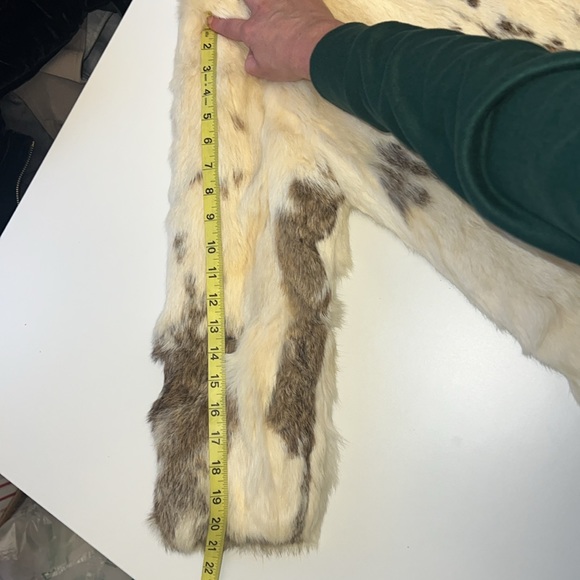 Vintage genuine rabbit fur cream tan brown mid length coat - Picture 14 of 17